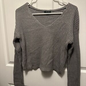 Wild Fable Cropped Charcoal Ribbed Sweater